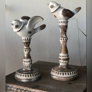 Rustic Brown and Cream Beaded Bird Figurines Set of 2